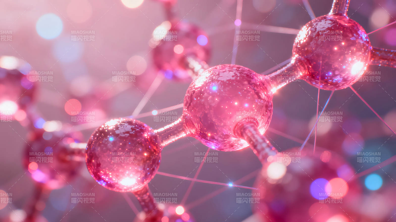 分子结构图闪耀的粉色粒子图片