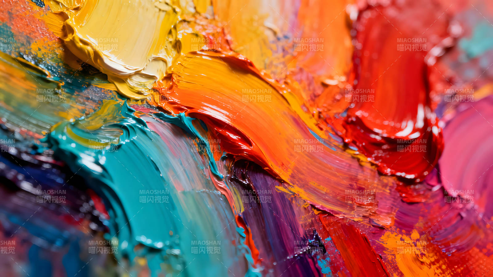 色彩鲜艳的油画颜料纹理特写图片