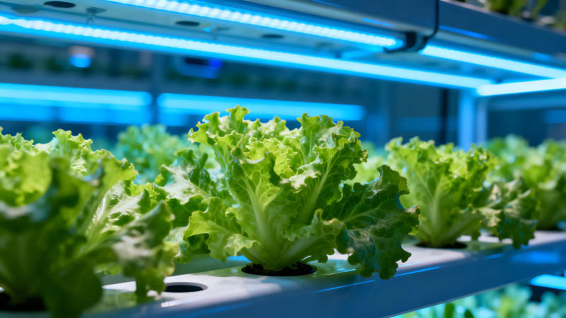 水培蔬菜生长灯下图片