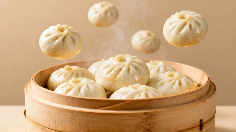 蒸笼里的美味包子图片