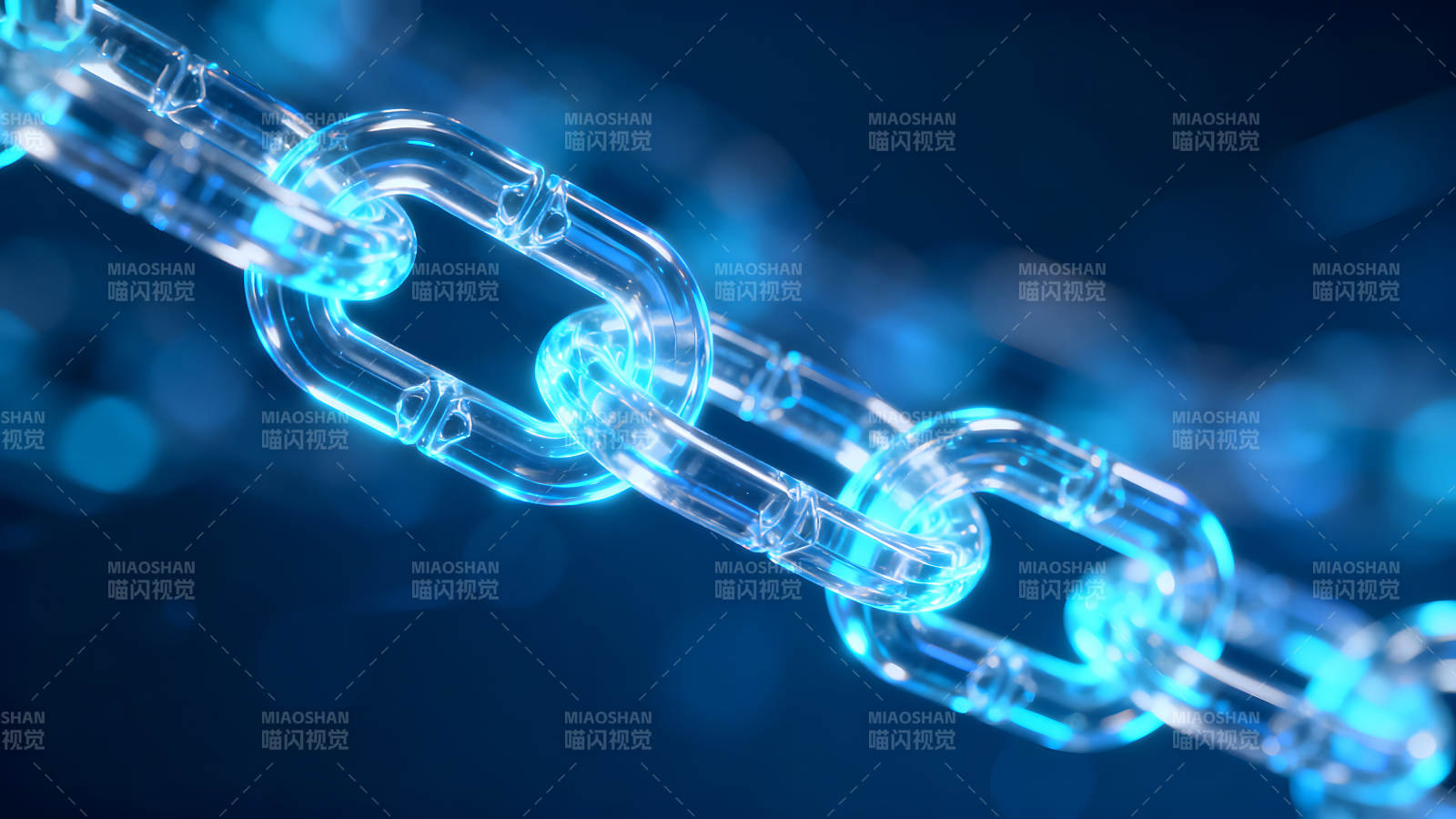 蓝色发光透明链条特写图片