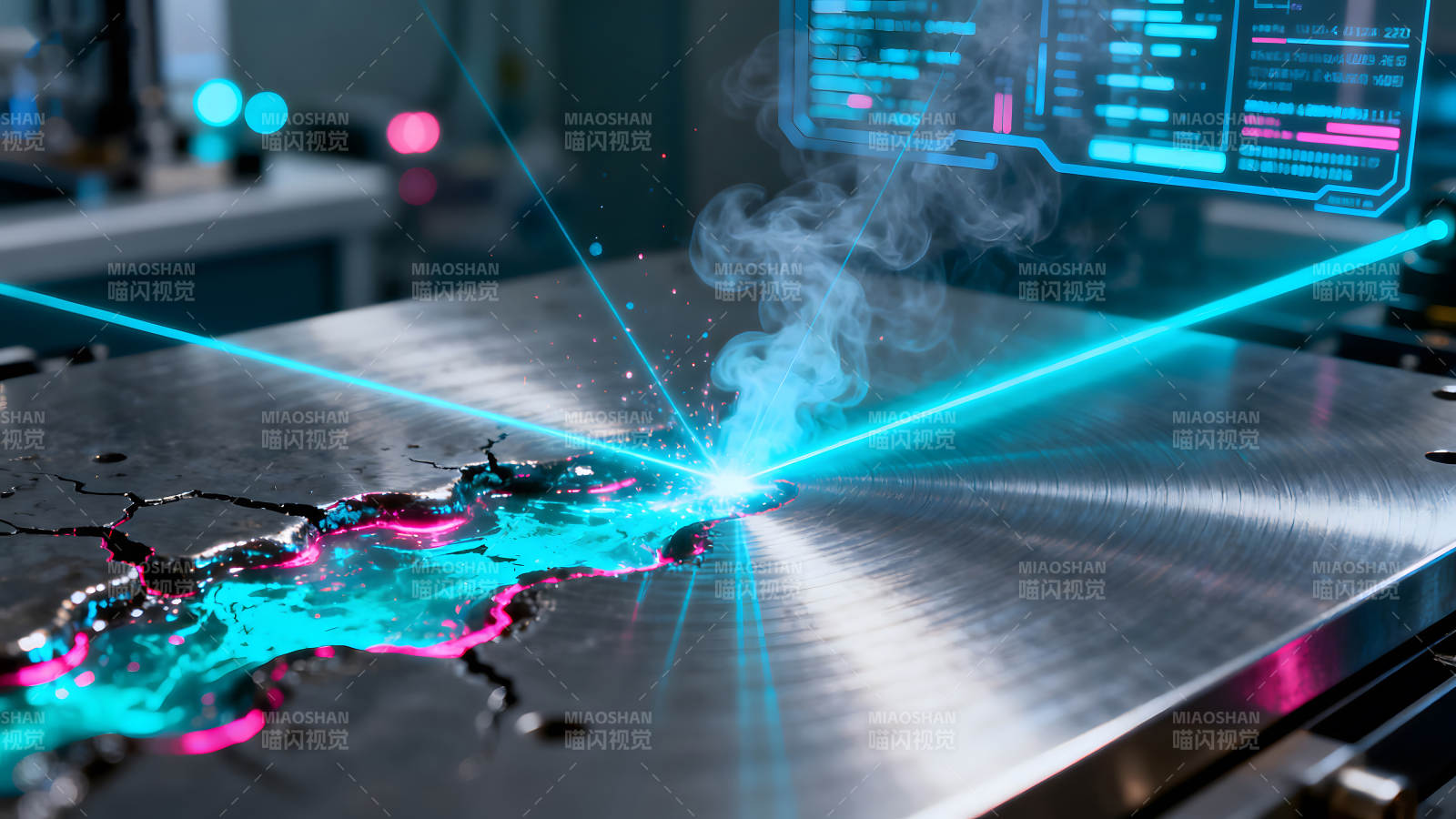 激光切割金属材料的场景图片