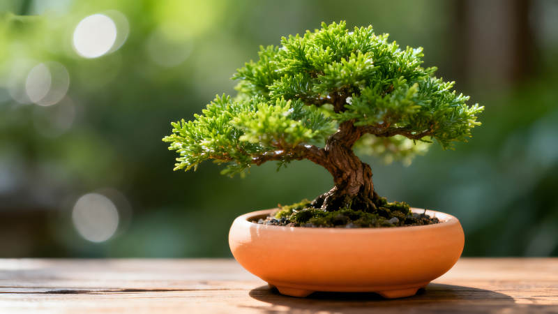 盆栽小树绿意盎然生机勃勃图片