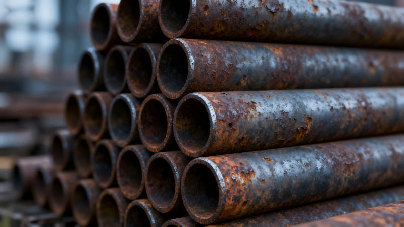 锈迹斑斑的金属管道堆叠图片
