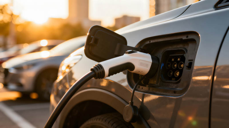 电动汽车充电特写阳光明媚图片