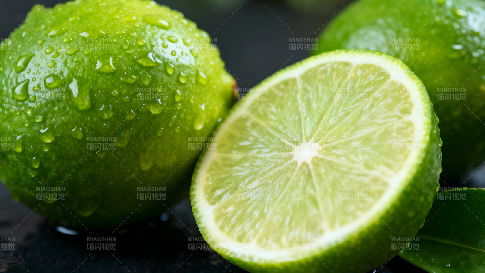 青柠特写水珠晶莹剔透图片