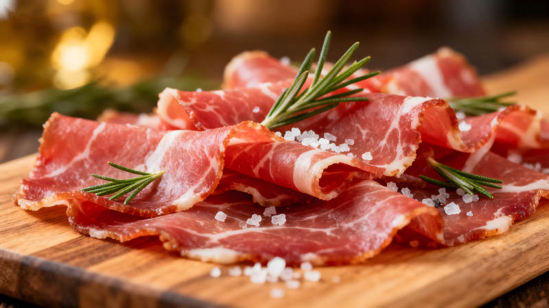 火腿片配迷迭香和盐图片