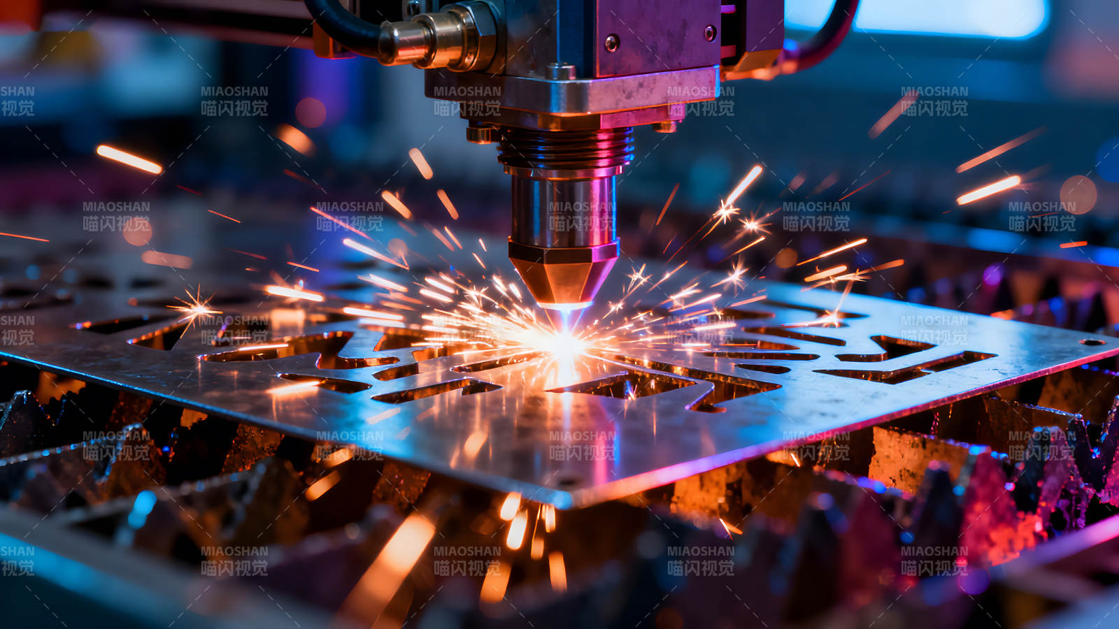 激光切割金属板火花四溅图片