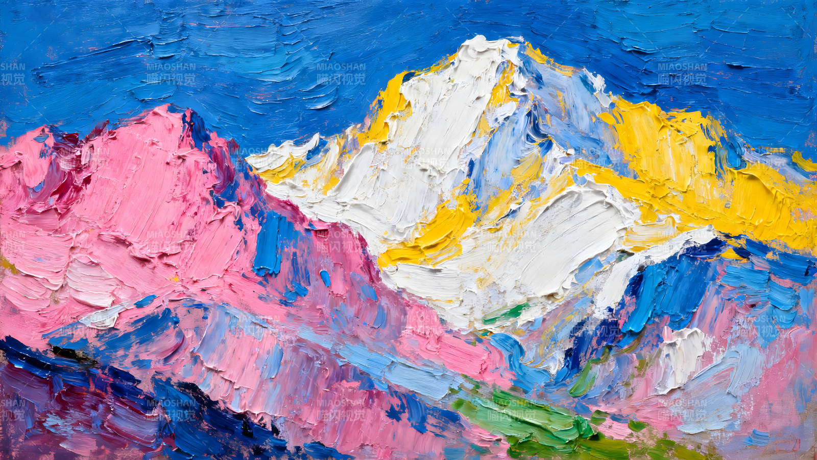 鲜艳色彩的山峰油画图片