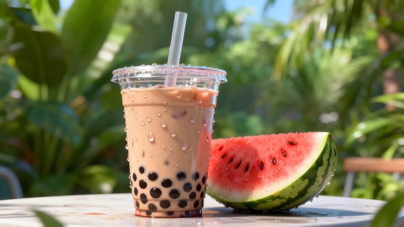 夏日饮品与西瓜特写图片
