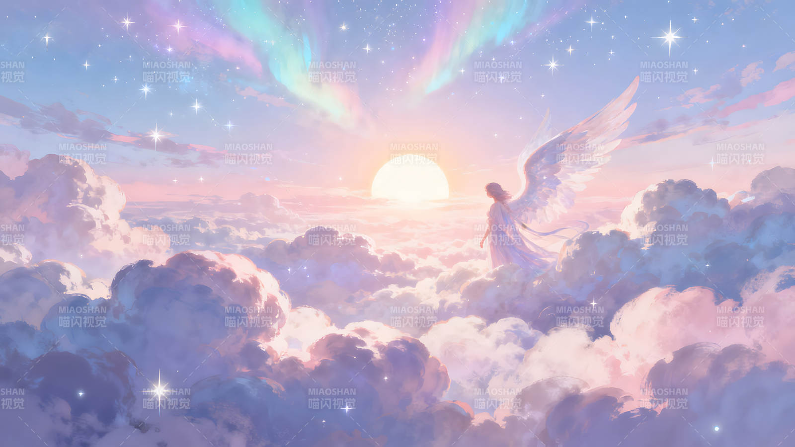 梦幻天使翱翔云端沐浴阳光图片