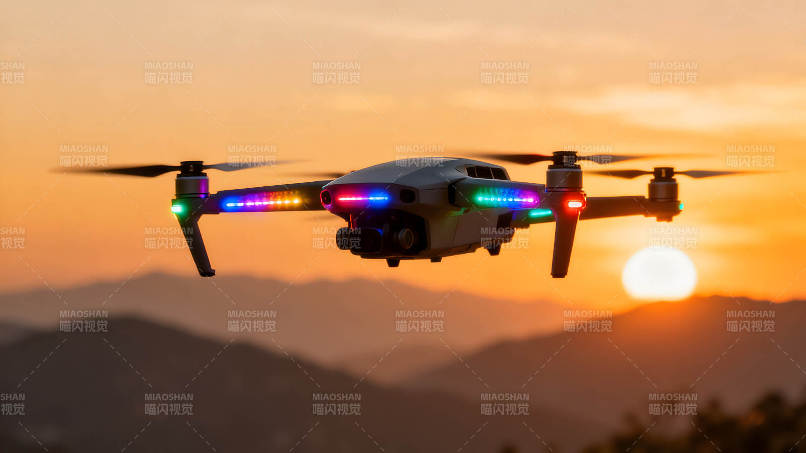 无人机夕阳剪影图片