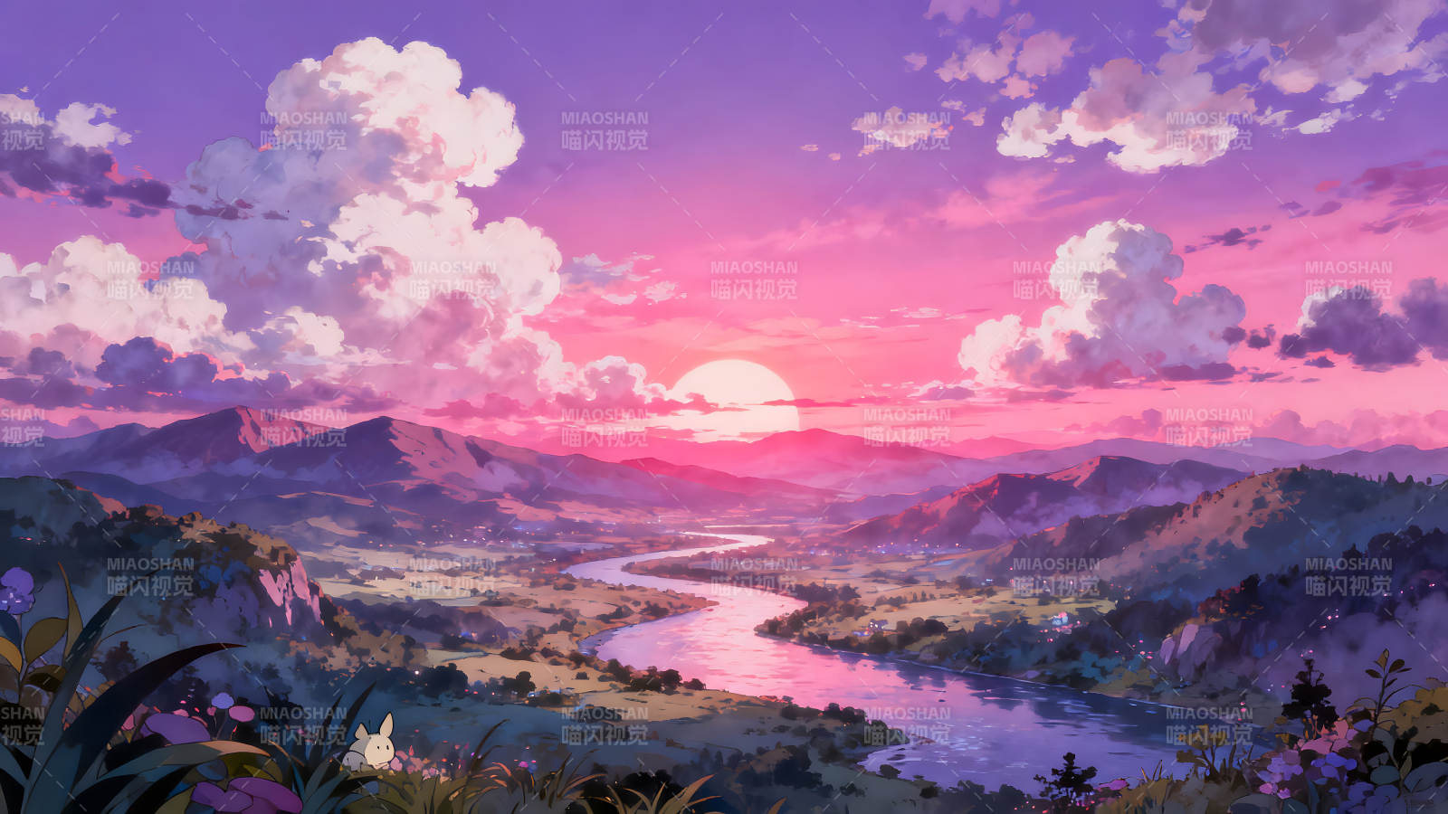 粉色梦幻风景唯美山河图片