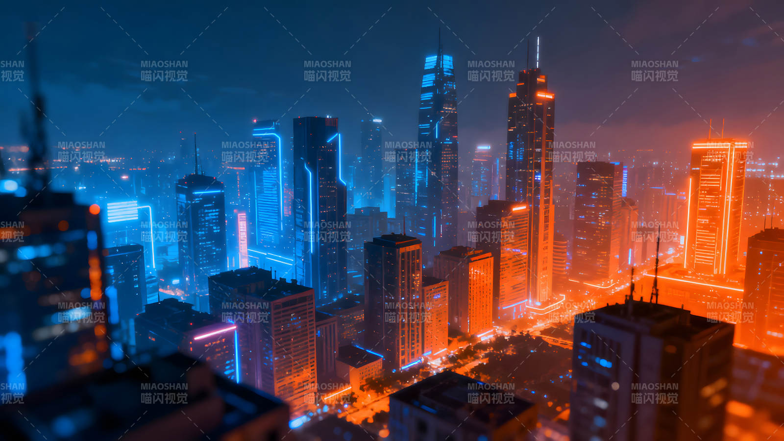 城市夜景霓虹灯光图片