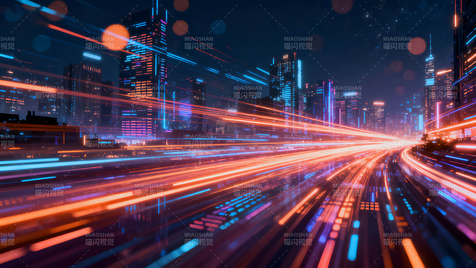 未来城市夜景下的光影图片