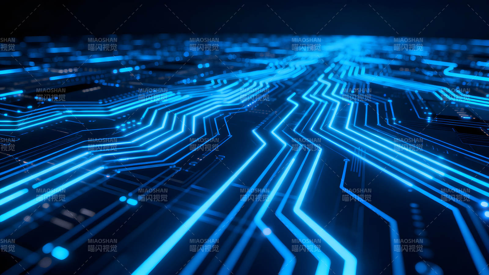 蓝色电路板发光特效科技感十足图片