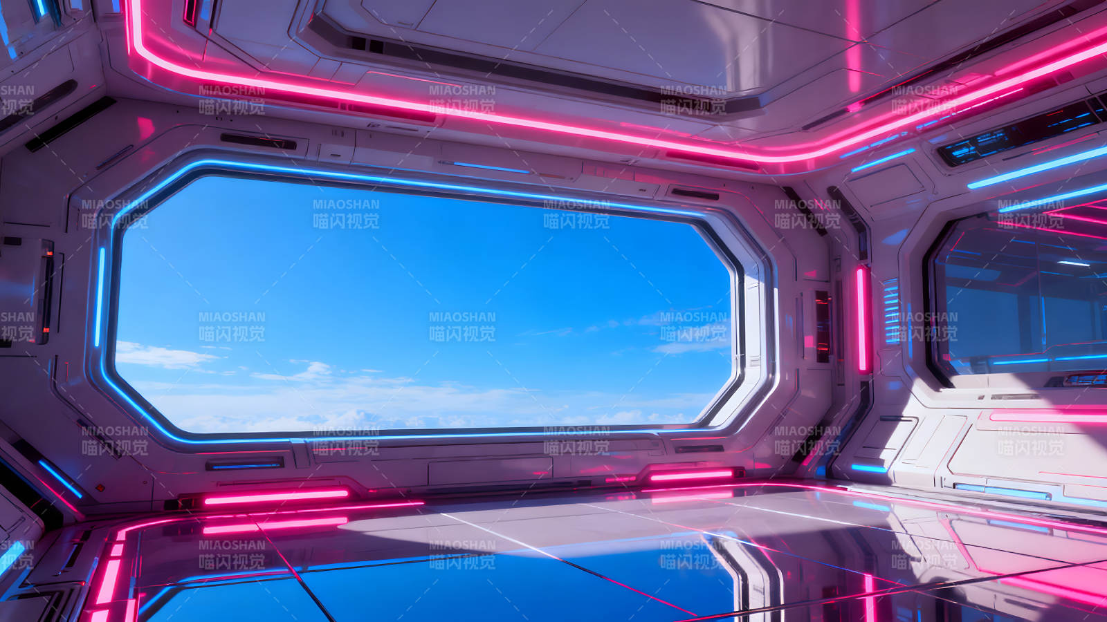 未来空间站内部景象天空明亮图片