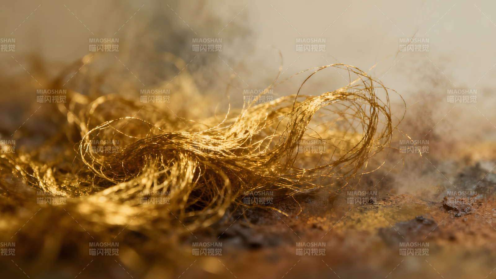 金色的纤维细丝堆积在一起图片