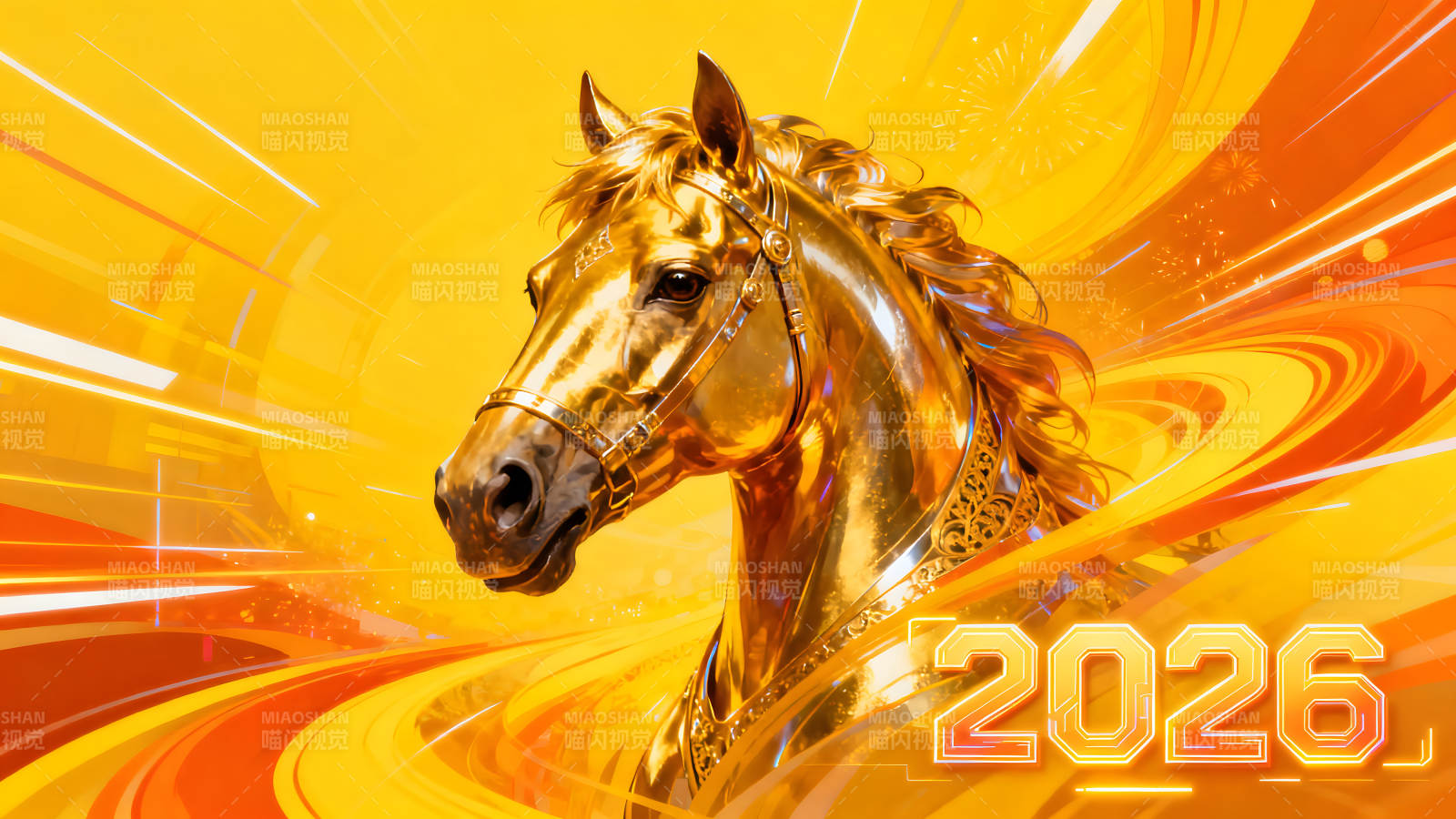 金色骏马贺岁2026年图片