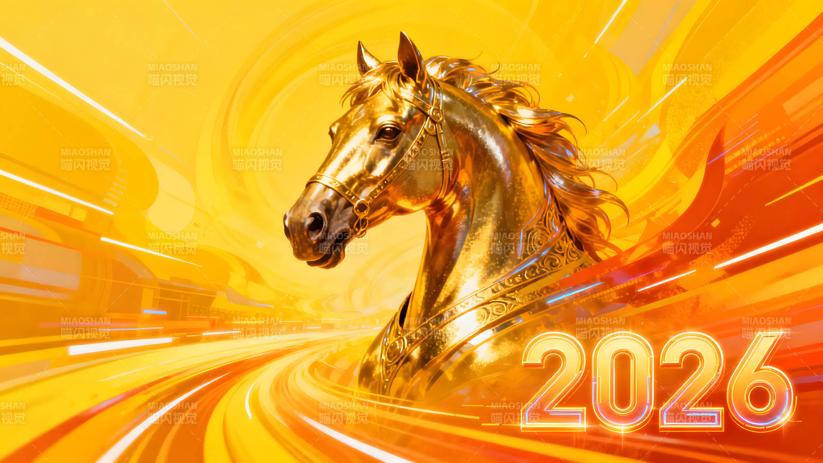 金色骏马迎新年2026图片