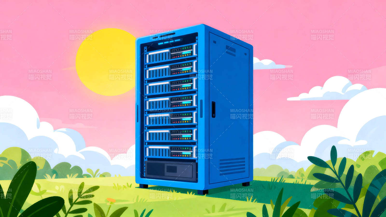 服务器在风景中运行图片