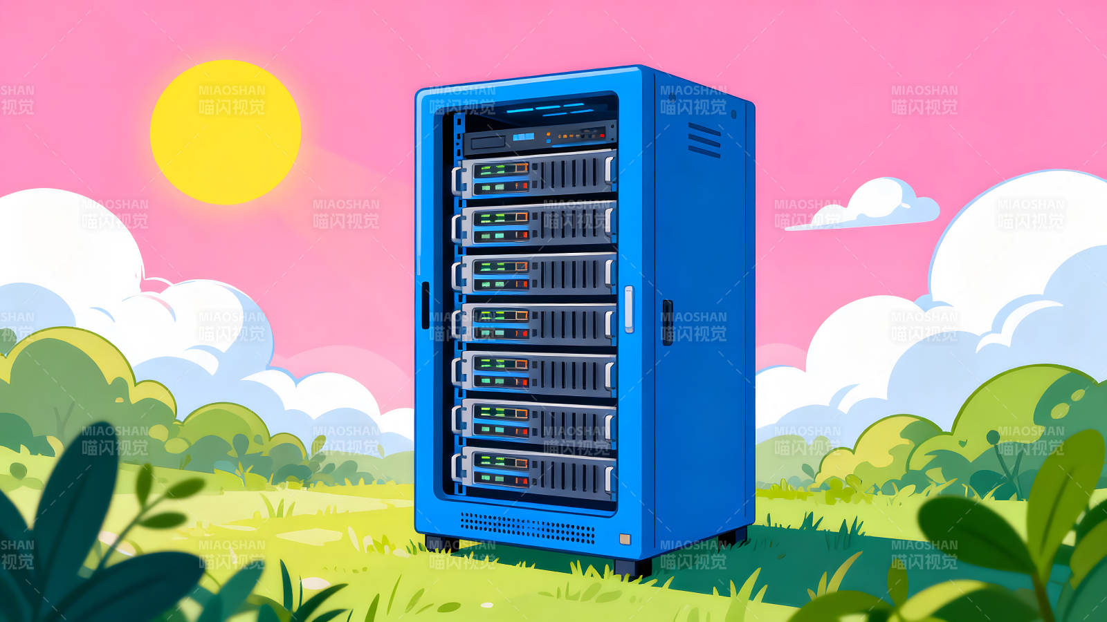 服务器机柜置于户外自然环境中图片