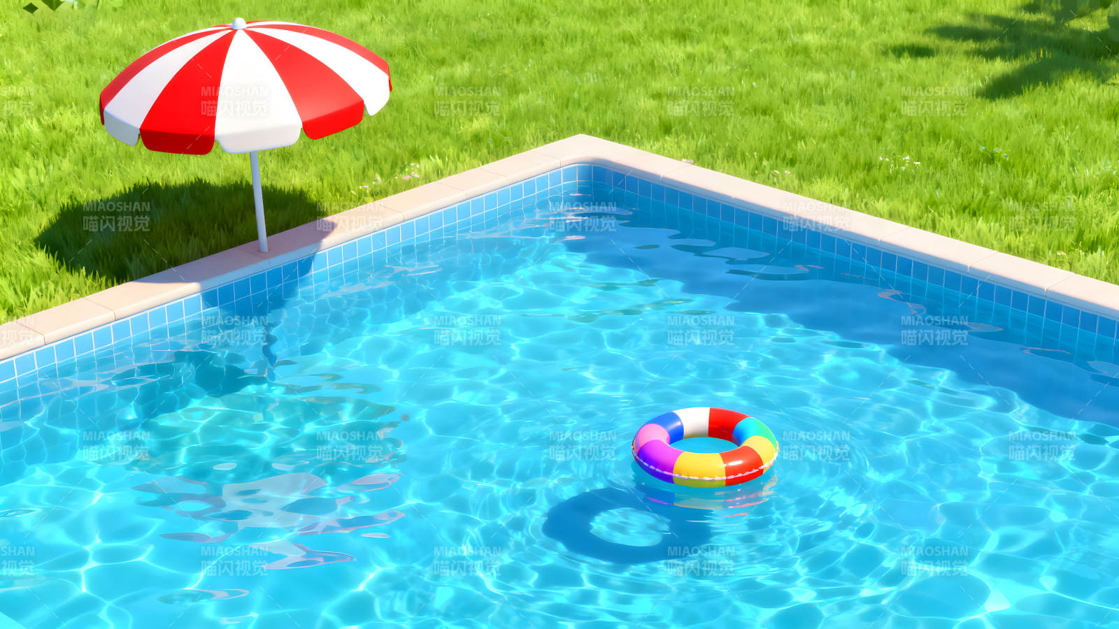 泳池阳光下的夏日景象图片