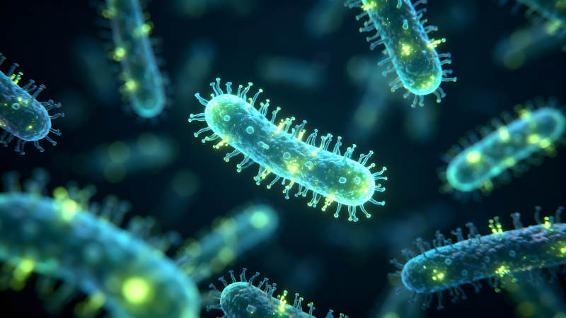 细菌病毒在深蓝色背景下的特写图片