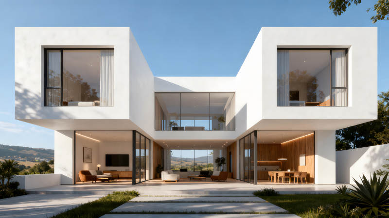 现代风格白色别墅外观设计图图片