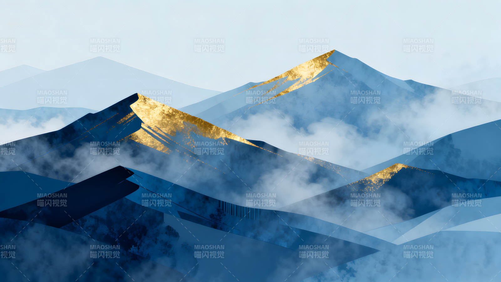 金色山峰水墨画意境图片