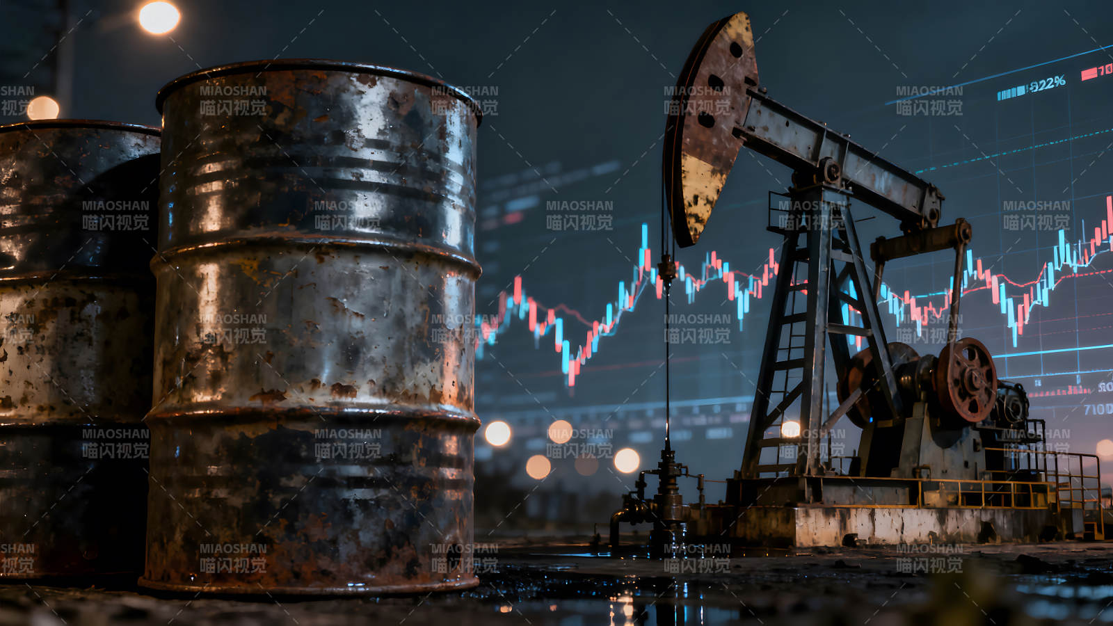 油桶与油井金融市场石油价格走势图片