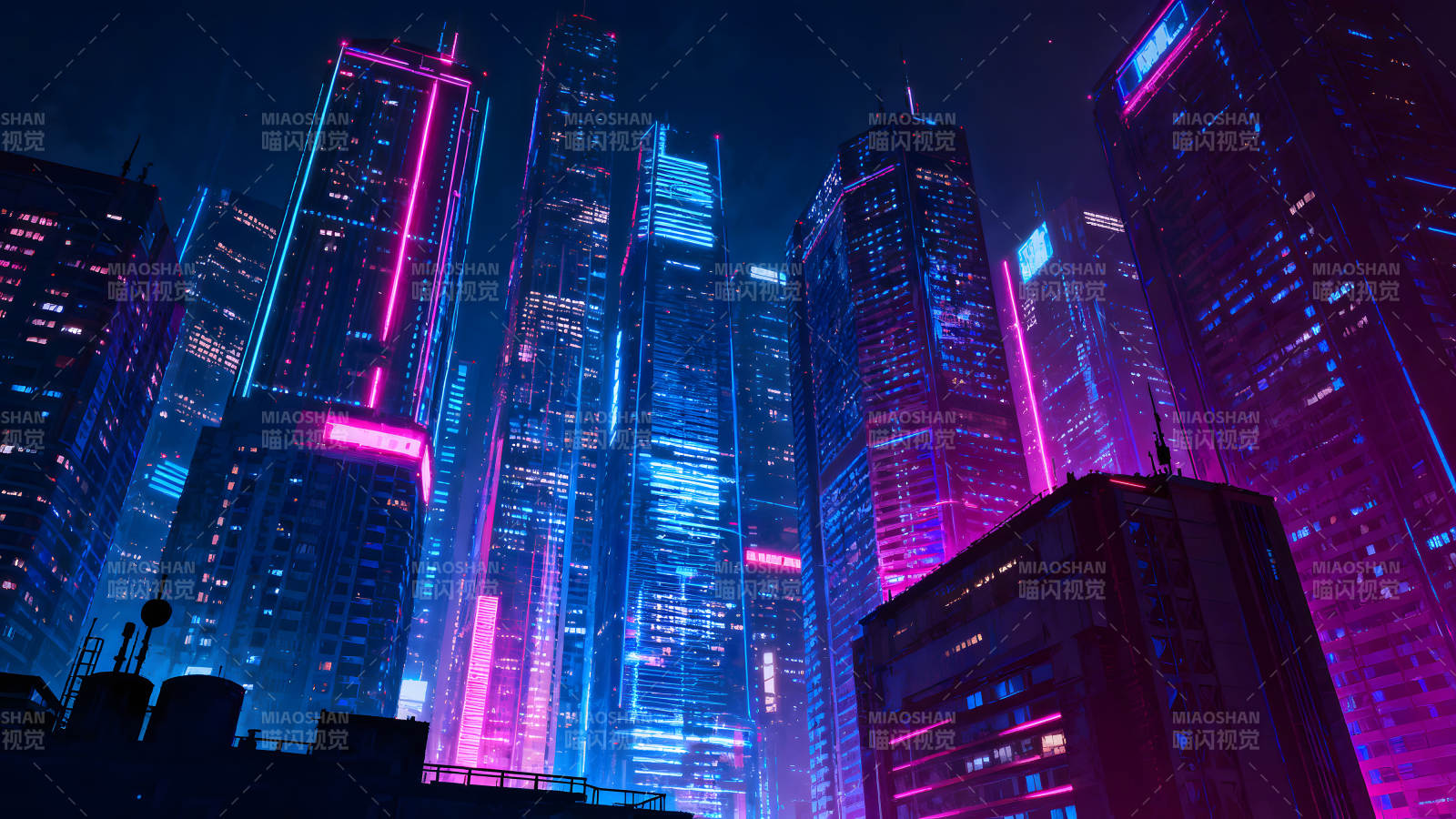 赛博朋克城市夜景霓虹灯光图片