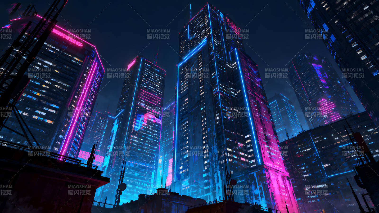 赛博朋克都市夜景霓虹灯光图片