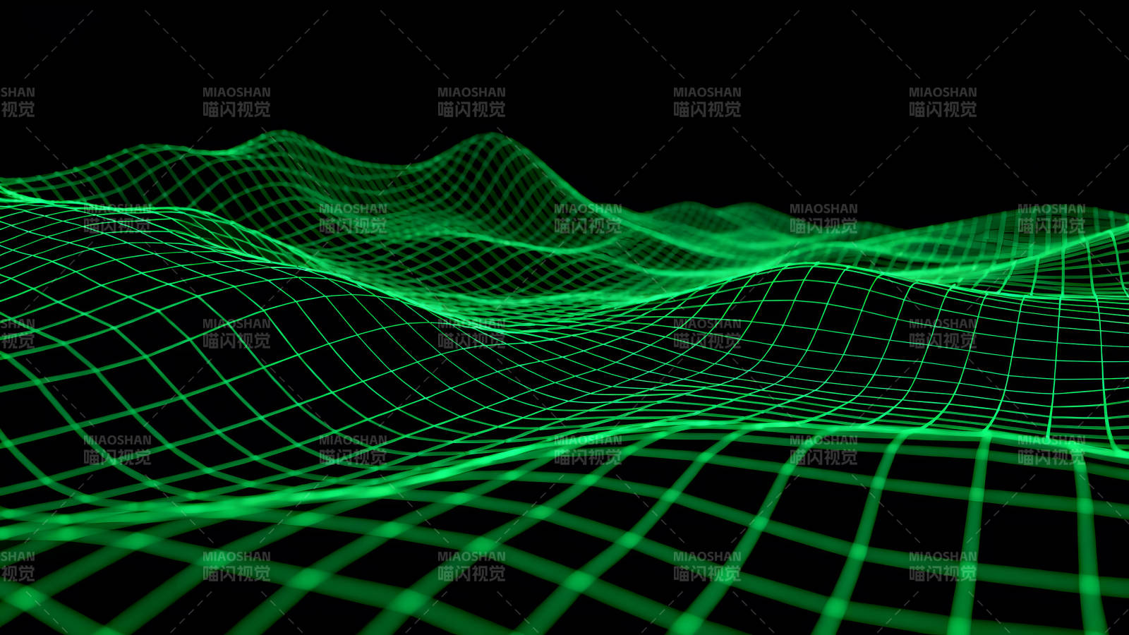 绿色的网格在黑色的背景上起伏图片