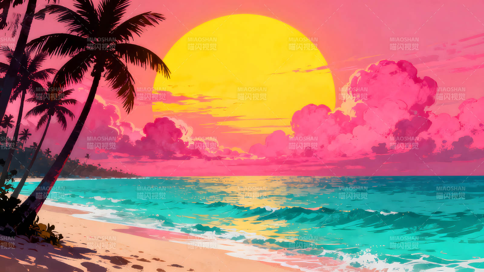 日落海滩美景绚烂色彩图片