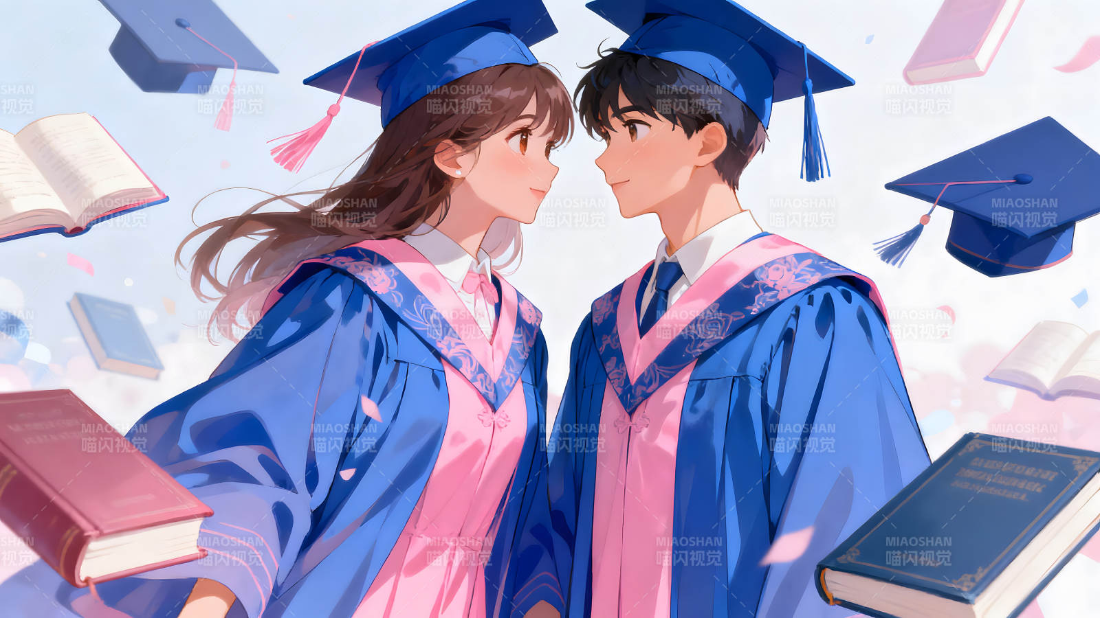 毕业情侣相视一笑的温馨画面图片