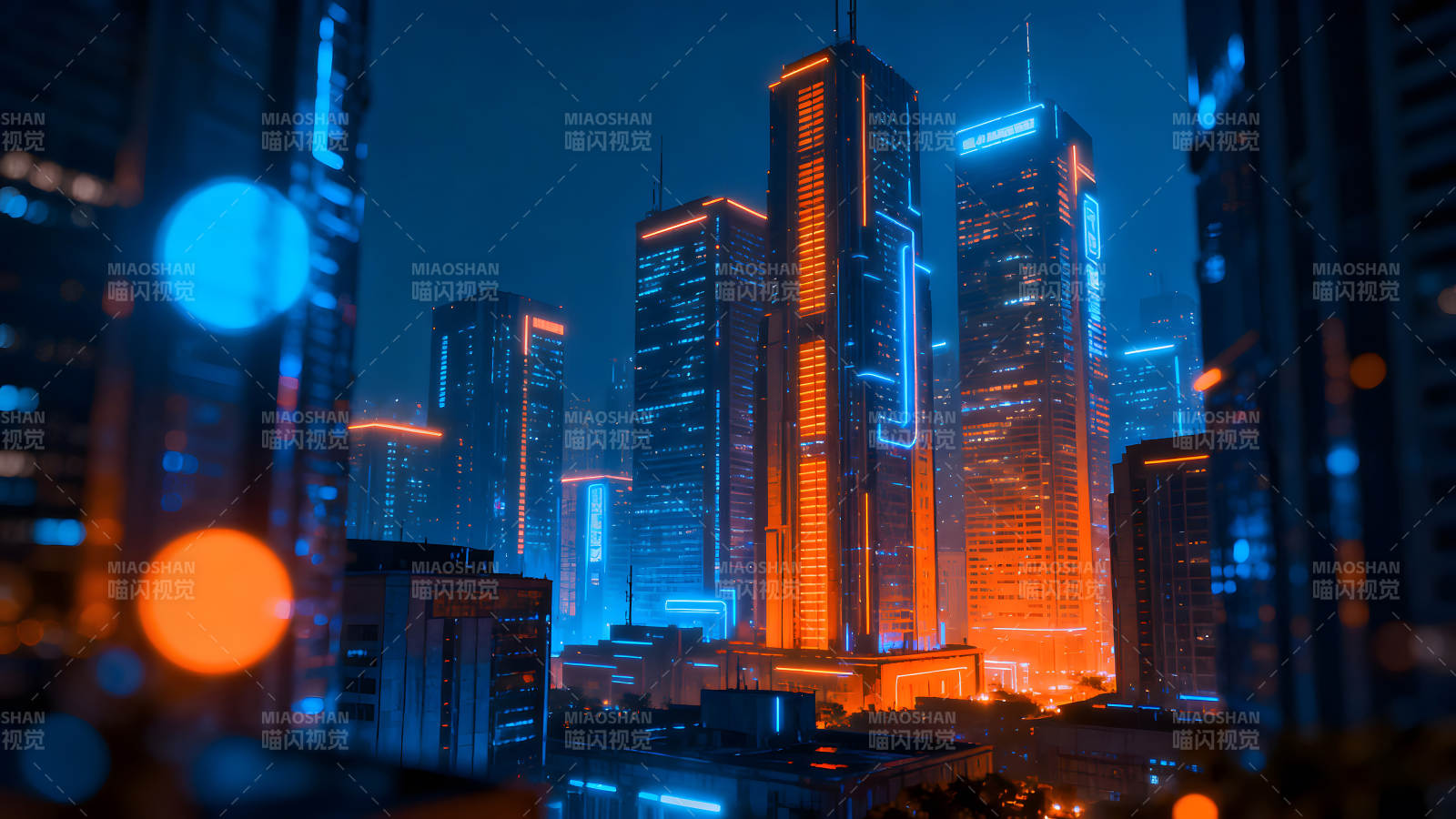 赛博朋克城市夜景霓虹灯光图片