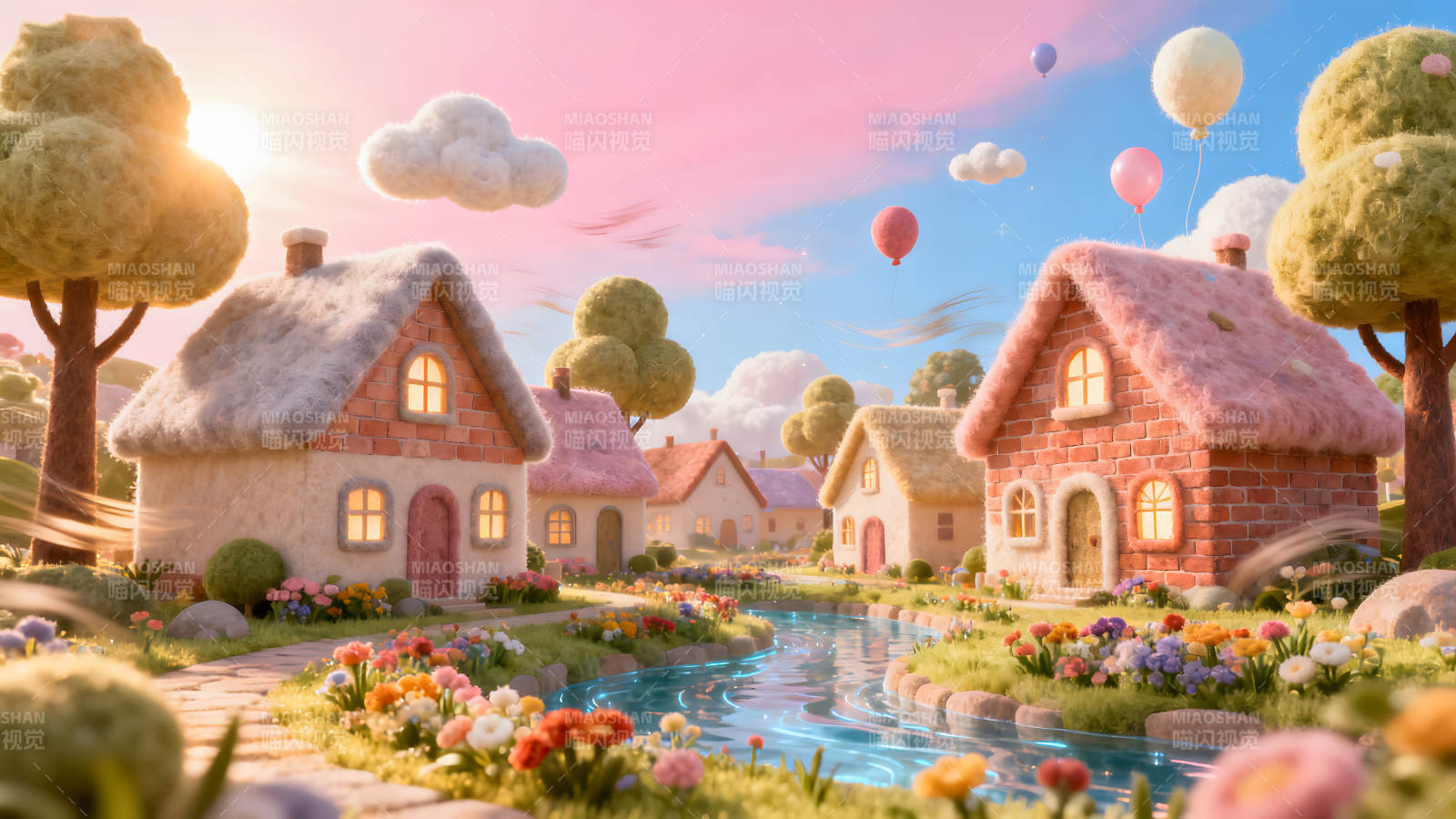 童话村庄风景绚丽色彩梦幻图片