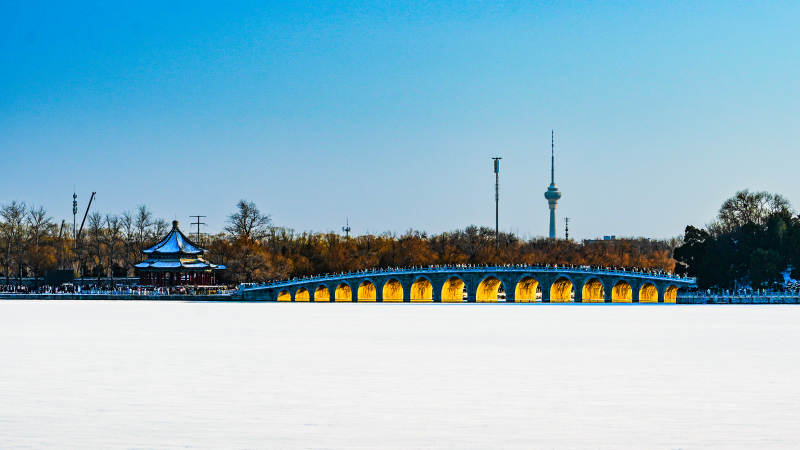 颐和园冬日十七孔桥美景图片