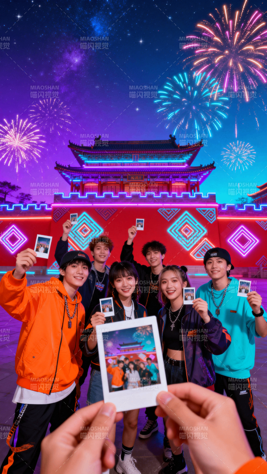 烟花下的青春合影图片