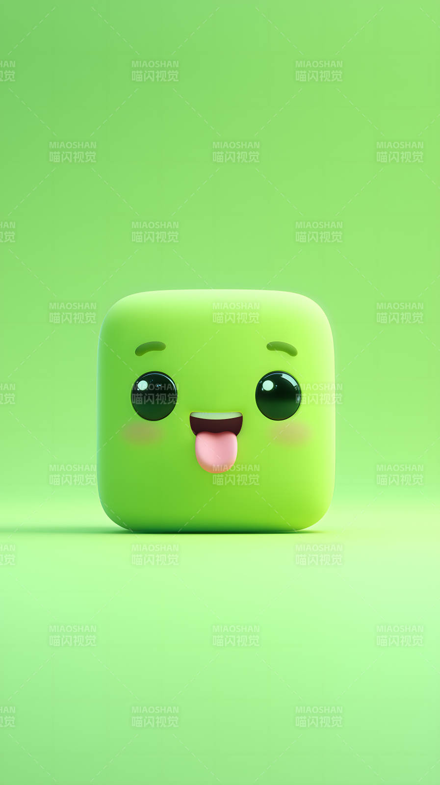 绿色方块卡通形象吐舌头表情可爱图片