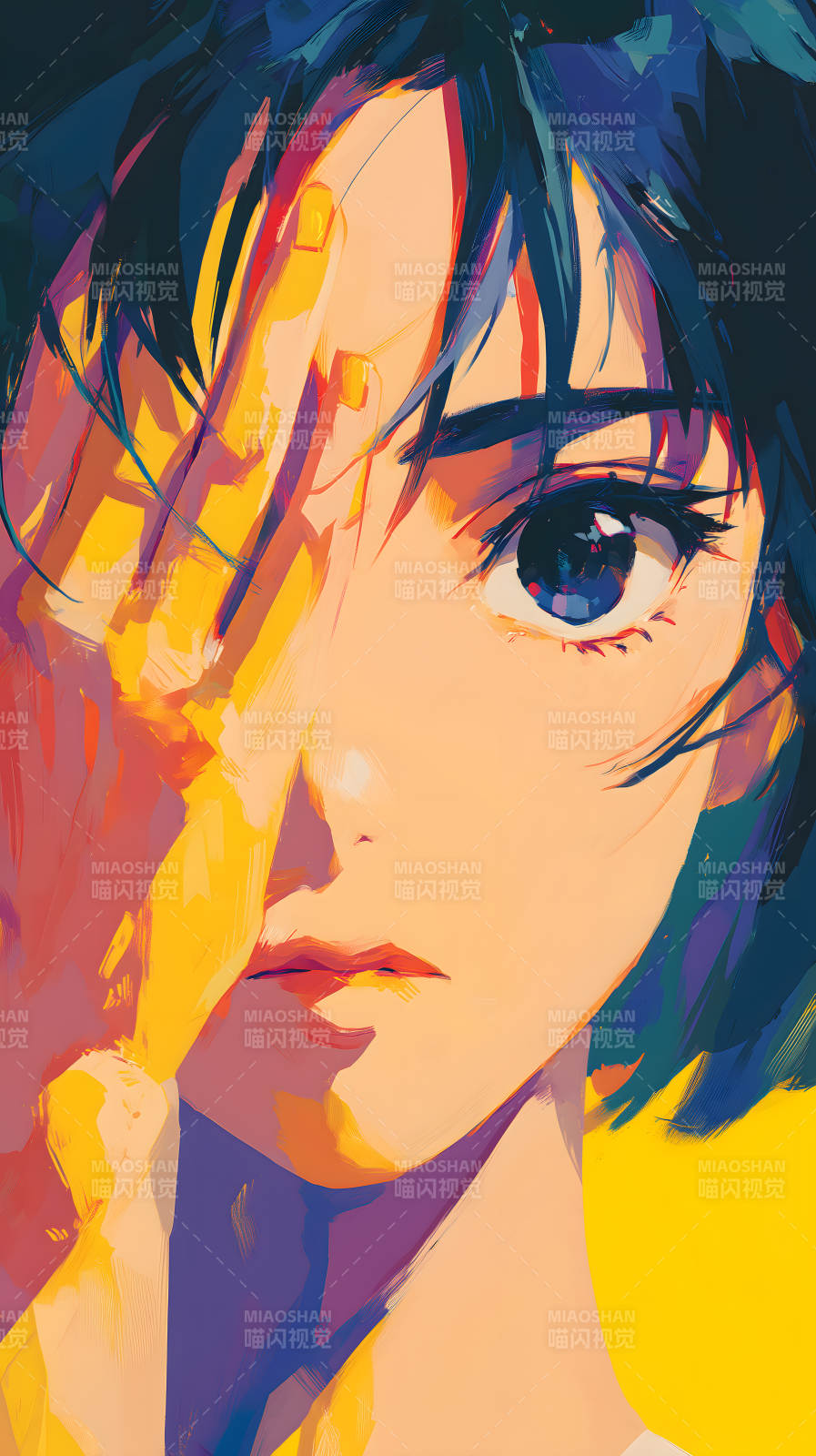 少女遮面眼神忧郁画风独特图片