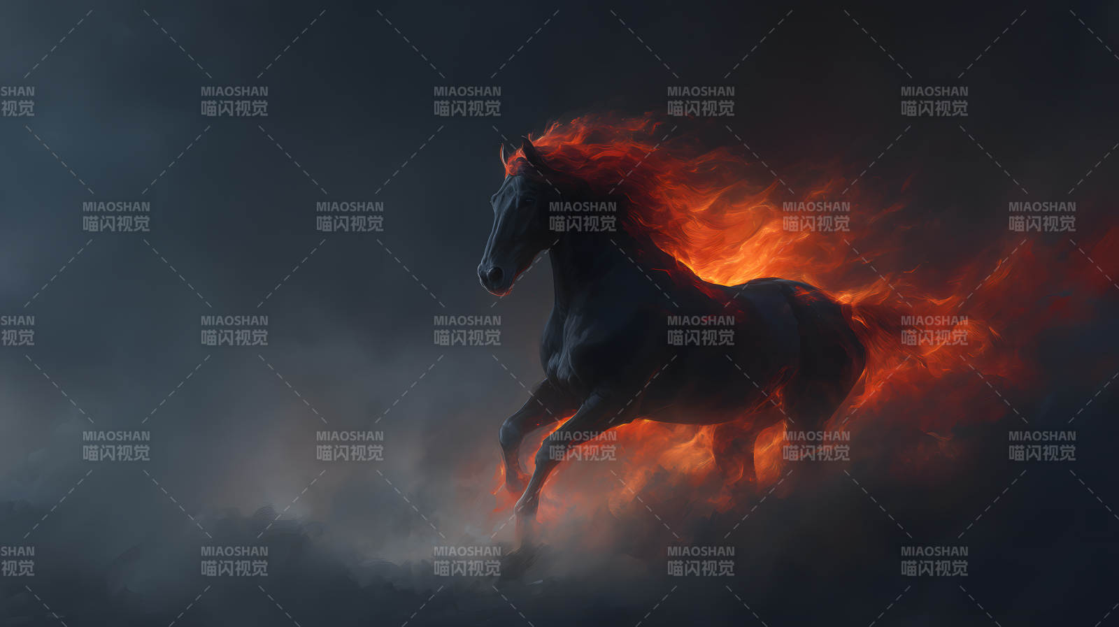 火焰骏马在黑暗中奔腾图片