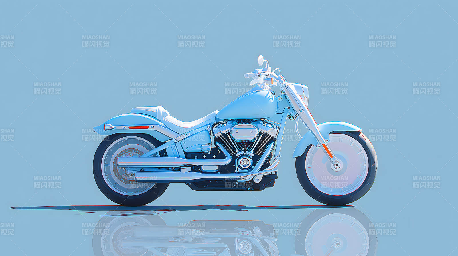 蓝色的摩托车在蓝色背景上图片