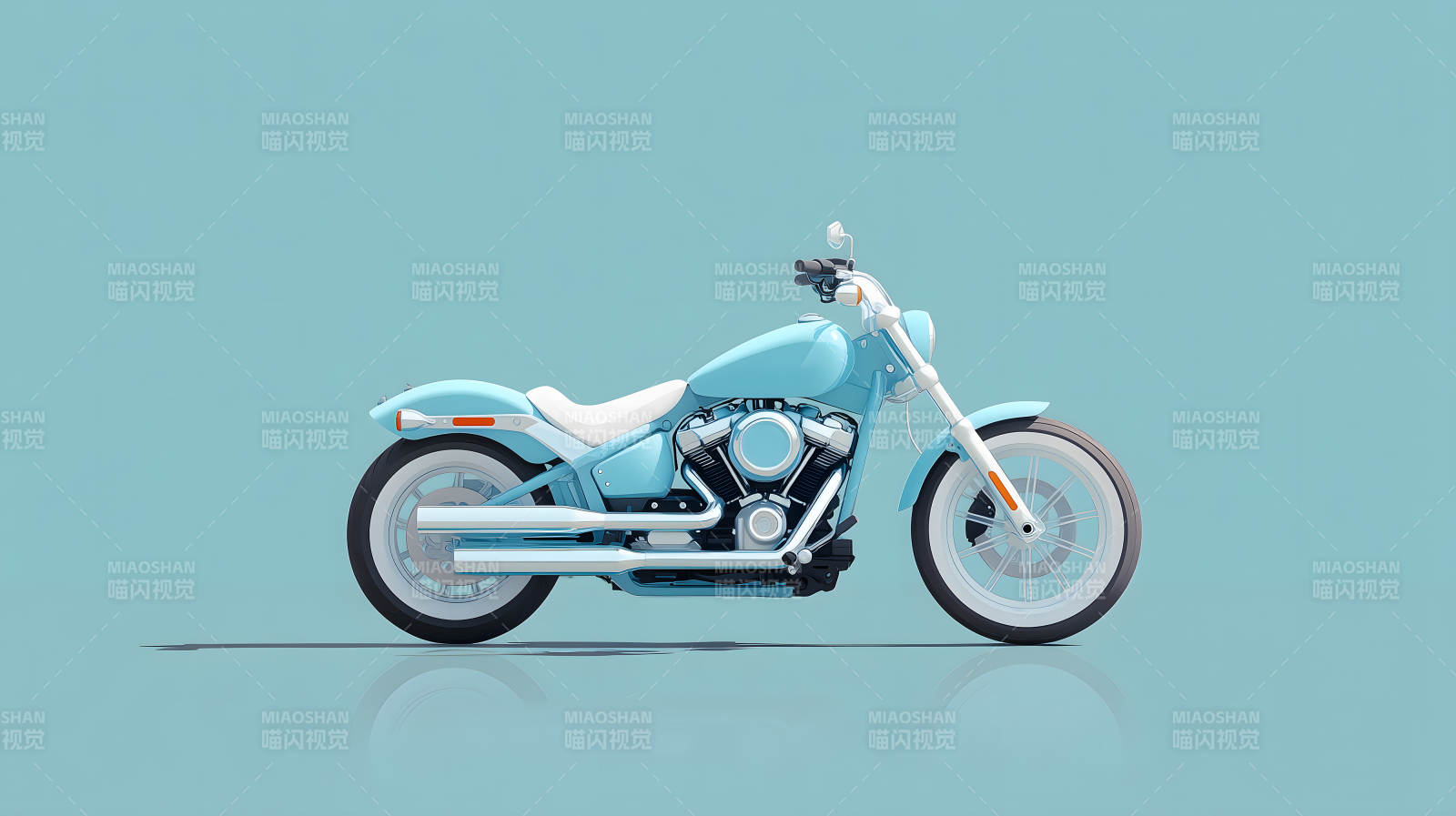 蓝色的摩托车模型简洁风格图片