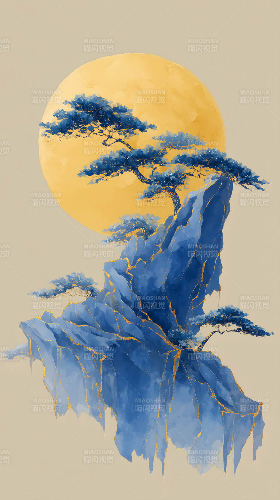 蓝山金裂日暮图图片