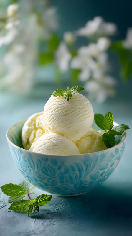 冰淇淋配薄荷叶清新可口图片