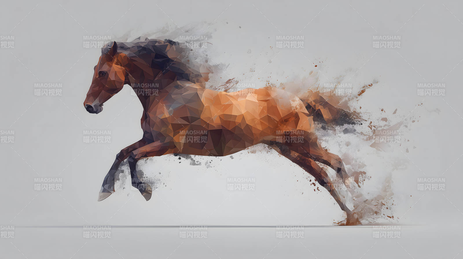奔跑的棕色马匹几何艺术图片