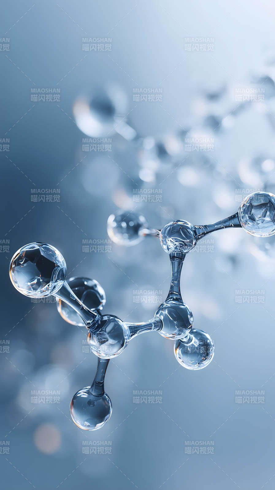 透明分子结构特写展示水滴质感图片
