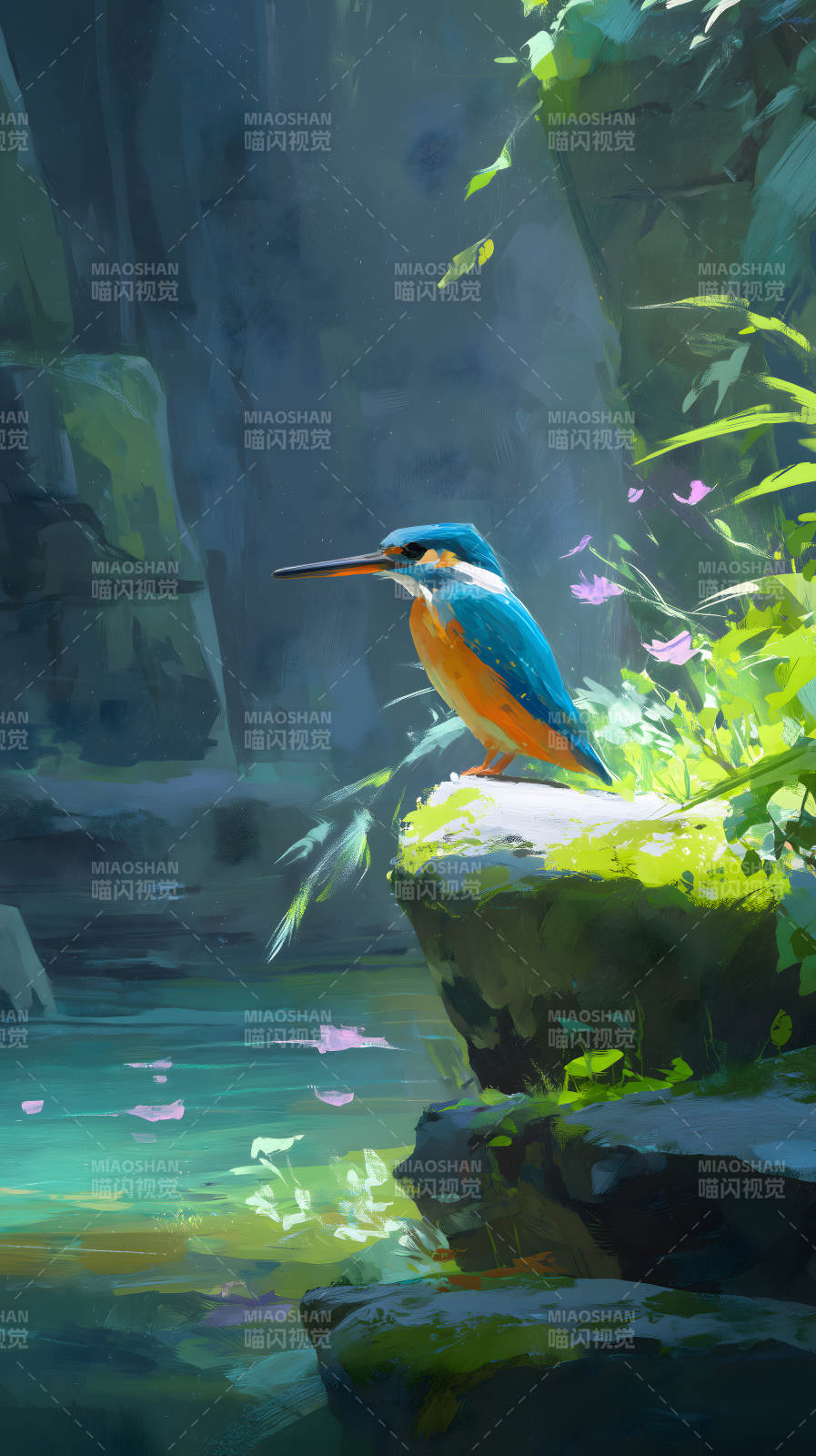 翠鸟栖息水畔景色宜人图片